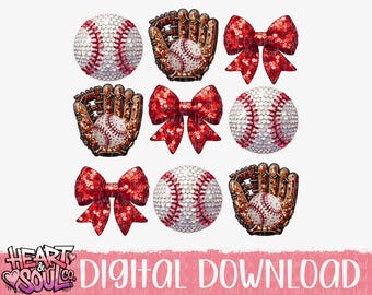 Baseball Glove & Bow PNG – Coquette Mama Design (Digital Download)
