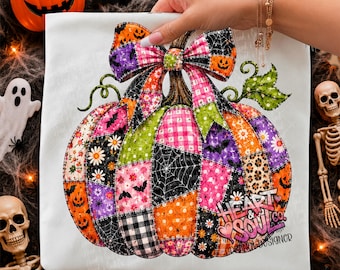 Patchwork Halloween pumpkin png-halloween pumpkin png-fall patchwork png-digital download