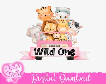 Pink Wild One Animals PNG – Safari Birthday Clipart (Digital Download)