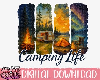 Watercolor Camping Life PNG – Brush Stroke Clipart (Digital Download)