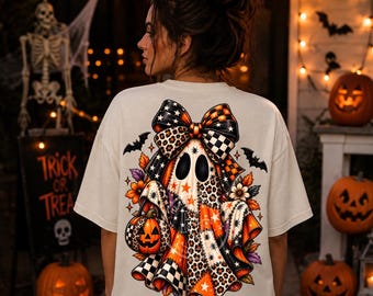 Patchwork Ghost PNG – Leopard Halloween Design (Digital Download)