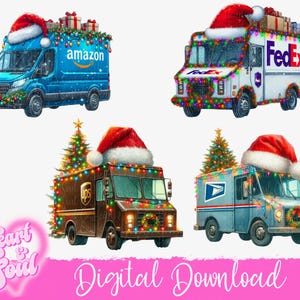 Christmas Delivery Trucks PNG- Tis The season Christmas Delivery Truck- Mail Trucks Png- Christmas Mail Truck Png- Christmas Presents Png
