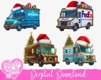 Christmas Delivery Trucks PNG- Tis The season Christmas Delivery Truck- Mail Trucks Png- Christmas Mail Truck Png- Christmas Presents Png