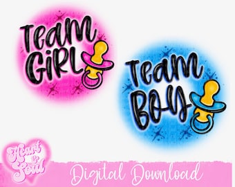 Team Boy or Girl Gender Reveal PNG – Airbrush Design (Digital Download)