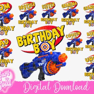 Cumpleaños con pistola de dardos PNG- Paquete familiar PNG- Cumpleaños de niño PNG- Descarga digital