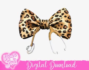 Cheetah Print Nurse Coquette Bow PNG- Nurse Bow PNG- Digital Download