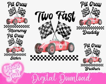 Two Fast Birthday PNG – Ensemble familial de voitures de course (téléchargement numérique)
