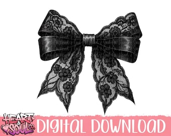 Black Lace Bow PNG - Coquette Halloween Clip Art (Digital Download)
