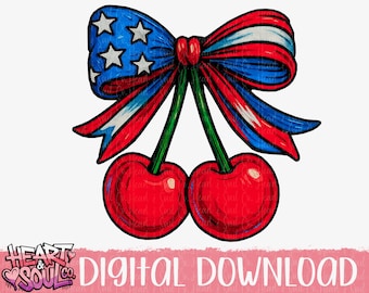 American Flag Cherry Bow PNG – 4th of July Coquette (Digital Download)