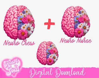 Imagen PNG de enfermera neurológica con cerebro floral – Imágenes prediseñadas del equipo neurológico (descarga digital)