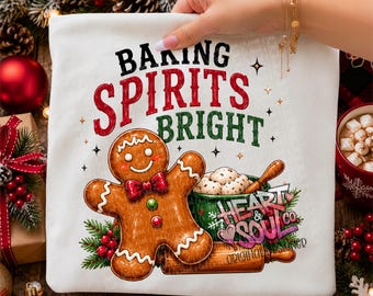 Baking Spirits Bright PNG – Gingerbread Christmas Baking Design (Digital Download)