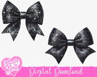 Black Sparkle Bows – Coquette PNG Clipart (Digital Download)