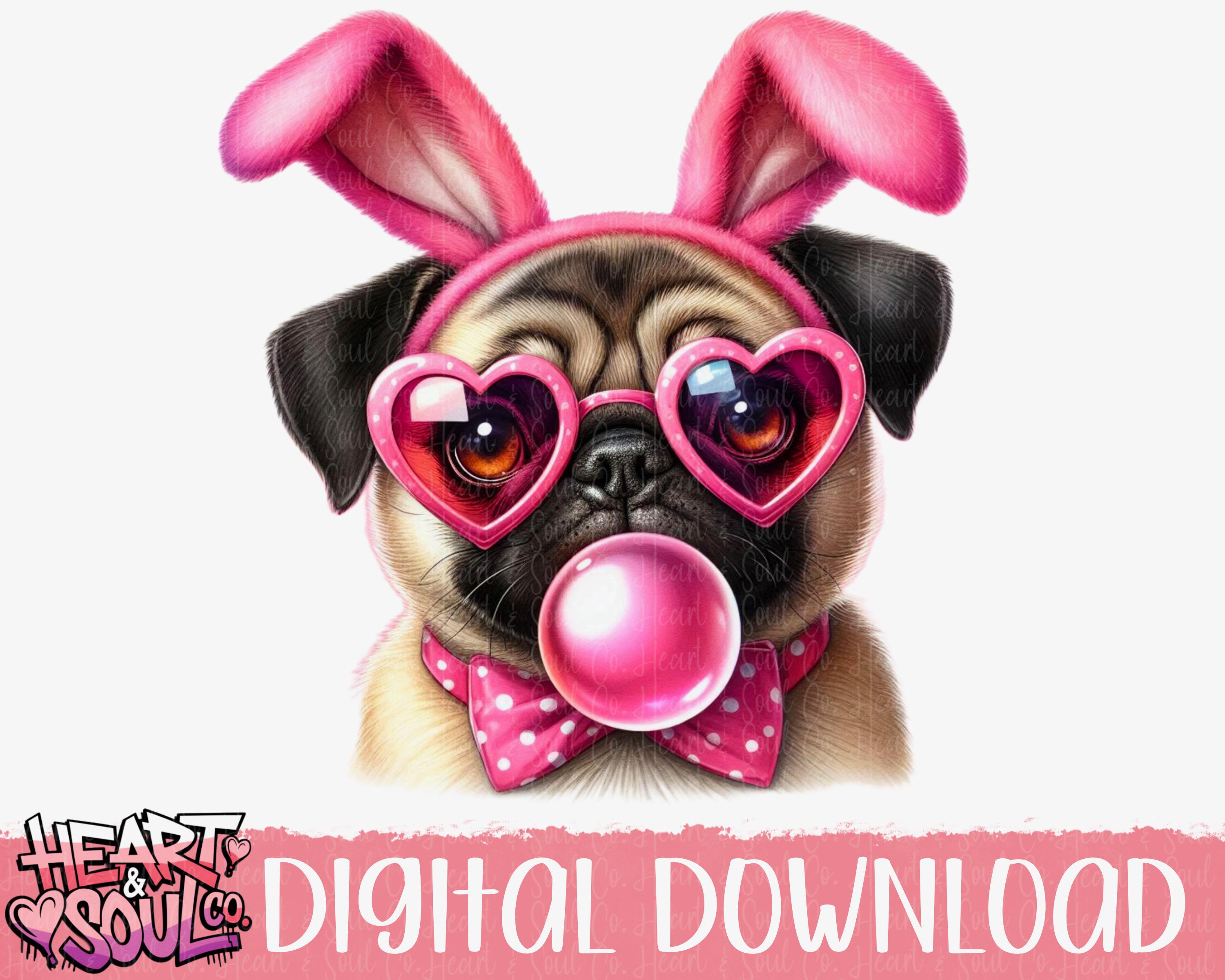 Pug Dog Easter Png-Bunny Ears Dog Png- Trendy Easter Dog Bunny Ears Png- Download message for diff. dog or animal before purchase)