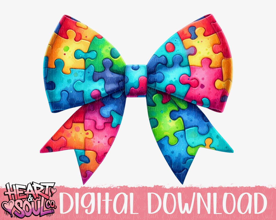 Autism Awareness Puzzle Piece Bow – Coquette PNG (digital Download) - Etsy