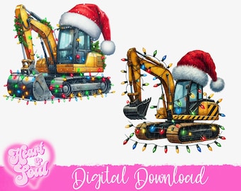 Weihnachtsbagger mit Weihnachtsmütze PNG - Digital Download