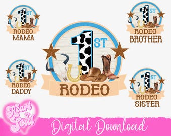 My First Rodeo Png- Family Bundle Png- 1st Rodeo Birthday Png- Digital Download