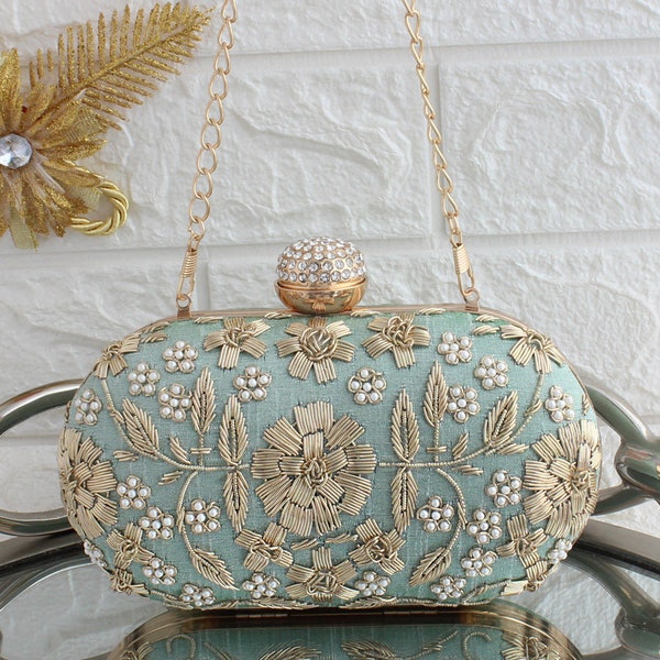 Embroidery Bag Clutch, Engagement gift box, Wedding Clutch bag, Beaded evening bag, Sequin Handbag