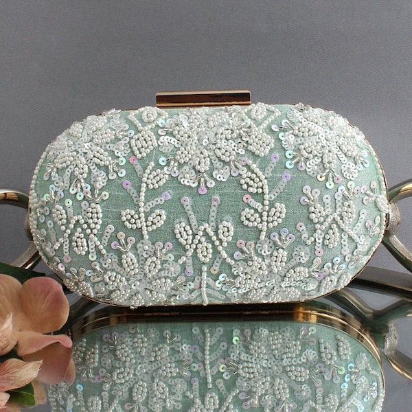 Embroidery Bag Clutch, Engagement gift box, Wedding Clutch bag, Beaded evening bag, Sequin Handbag