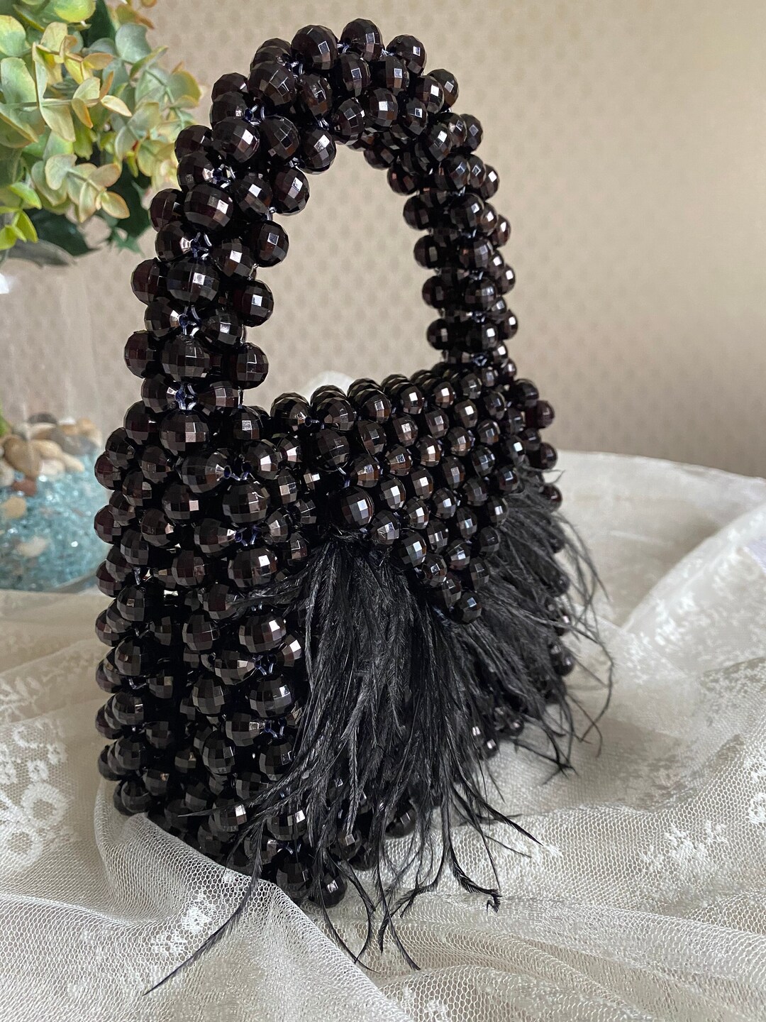 Captivating Aura Black Beaded Shoulder Bag