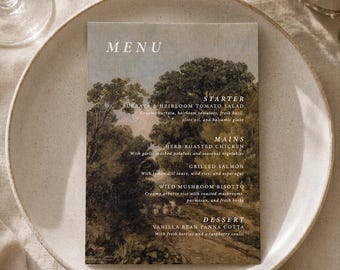 Vintage Landscape Menu Card | Fine Art Event Stationery, Custom Guest Names (5x7 inches)