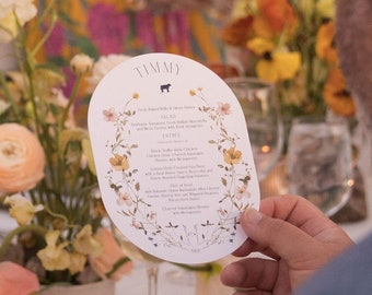 Arched Menus with Watercolor Floral Detailing | Customize with Guest Names | Modern Wedding + Event Menu | Flower Illustration