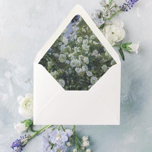 doublure d'enveloppe florale imprimable | Art vintage fleur bleu-vert | Téléchargement numérique | Papier cartonné beaux-arts | Faire-part bricolage