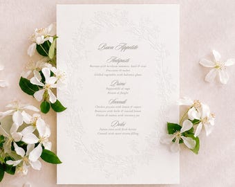 Letterpress Floral Wedding Menu | 5x7 Elegant Cardstock Menu