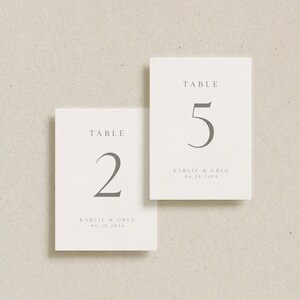 May include: Two white table number cards with black text. The top card says "TABLE 5 KARLIE & GREG 06.28.2024". The bottom card says "TABLE 2 KARLIE & GREG 06.28.2024".