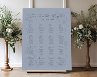 Seating Chart with Floral details and Calligraphy | PVC Sign | Digital Download or Print and Shipped to you