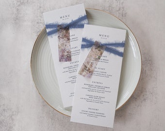 Hand Made Menus | Vellum Floral Place Cards Silk Ribbon on Textured Card Stock | Calligraphy Fine Art Classic Timeless Wedding Stationery