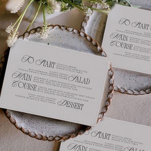 Menús de boda modernos para eventos con borde en relieve / Cartulina gruesa de lujo / Elegante