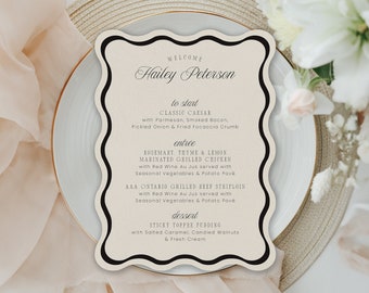 Retro Wavy Menus Personalized with Guest Names | Modern Wedding + Event Menu | Wavy Shape | Custom Colors