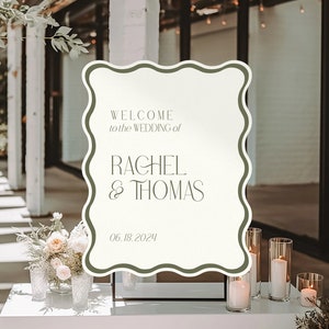 Wavy Welcome Sign Wedding Bridal Shower Engagement Event Digital or Printed 18x24 PVC Custom Colors Modern Wedding Sign image 1