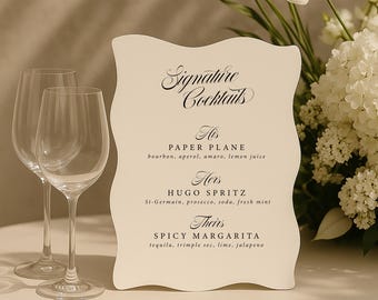 Custom Signature Cocktail Bar Sign: Wavy Edge Wedding Decor