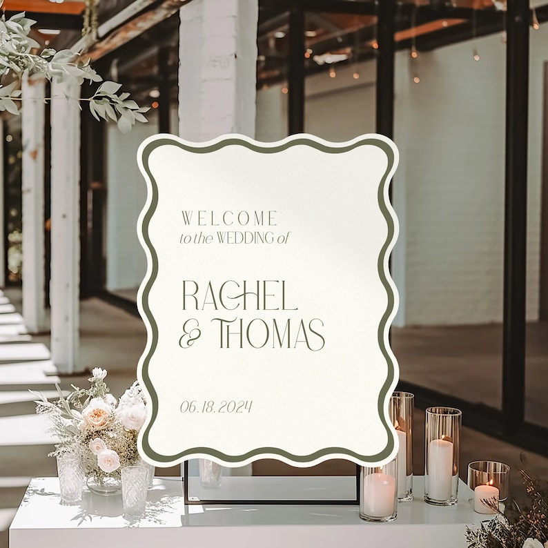 Wavy Welcome Sign Wedding Bridal Shower Engagement Event Digital or Printed 18x24 PVC Custom Colors Modern Wedding Sign image 1