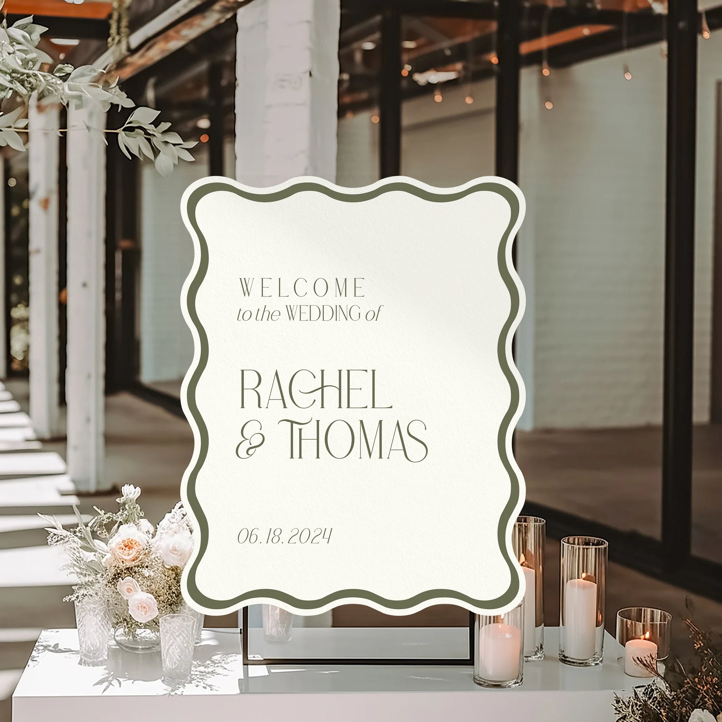 Wavy Wedding Welcome Sign: Custom PVC, Modern Event Decor (digital or ...