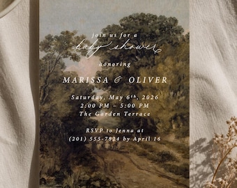 Vintage Landscape Baby Shower Invitation | Fine Art Event Card (Digital Download)