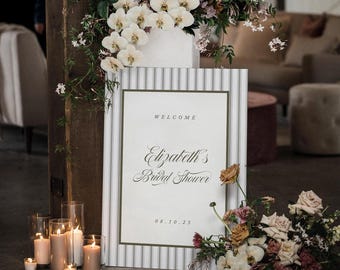 Striped Bridal Shower Welcome Sign: Custom Colors, Modern Wedding (Digital or Printed)