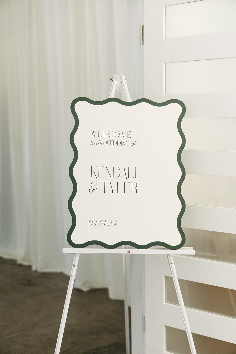 Wavy Welcome Sign Wedding Bridal Shower Engagement Event Digital or Printed 18x24 PVC Custom Colors Modern Wedding Sign image 3