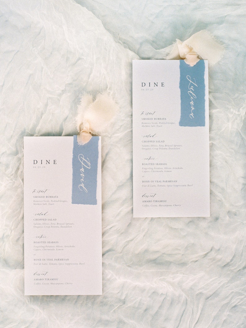 Wedding Menus on Thick 4x9 Card Stock With Deckled Edge Place Card