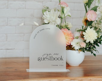 Guestbook Wedding Sign | Clear, Frosted or Black Acrylic | 5x7" or 8x10" | White, Gold or Black Lettering | Includes Stand | Matching Set
