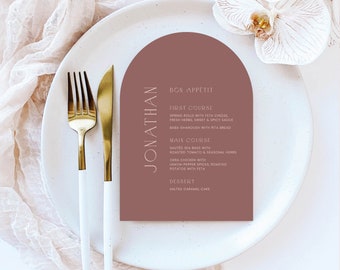 Arched Menus Personalized with Guest Names | Modern Wedding + Event Menu | White Ink | Pink, Blue, Green, Grey, Black