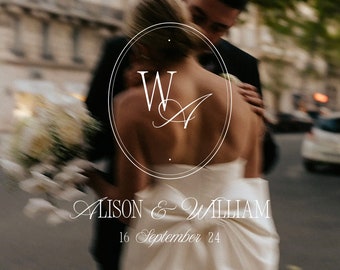 Simple Wedding Monogram | Couple Monogram with initials | Oval Circle Shape | Chic Vintage Modern Logo