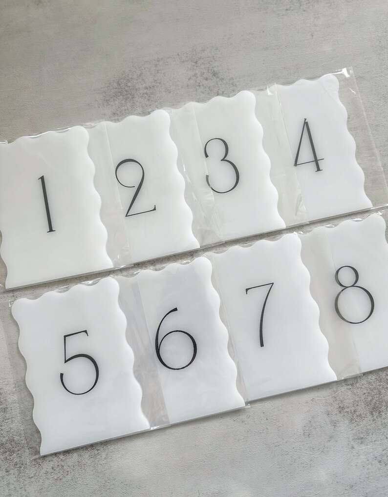 Wavy Milky White Acrylic Table Number With Stands 4x6 Modern Minimal ...