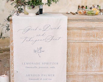 Linen Bar Sign: Wedding Welcome Drinks, Cocktail Hour