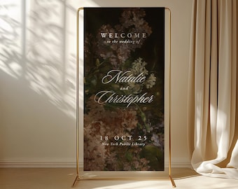Floral Linen Hanging Welcome Sign for Weddings & Events | Custom Fabric | Elegant and Unique