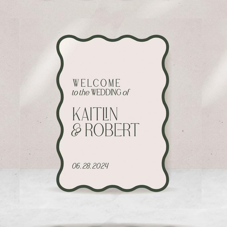 Wavy Welcome Sign Wedding Bridal Shower Engagement Event Digital or Printed 18x24 PVC Custom Colors Modern Wedding Sign image 2