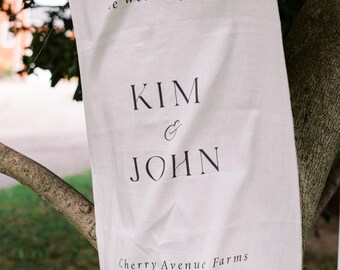 Linen Welcome Sign | Digitally Printed on Linen Cotton Blend | Custom Text Colors