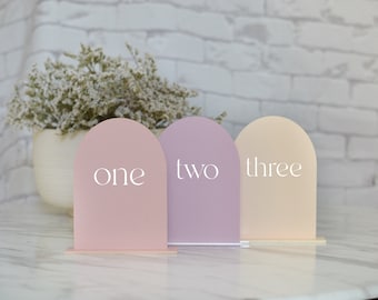Arch Frosted Table Numbers Modern Wedding Event | Colorful Frosted Acrylic with or without Acrylic Stand | 4x6" | Wedding Decor
