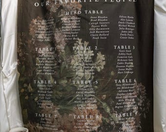 Floral Linen Hanging Seating Plan Sign for Weddings & Events | Custom Fabric | Elegant and Unique